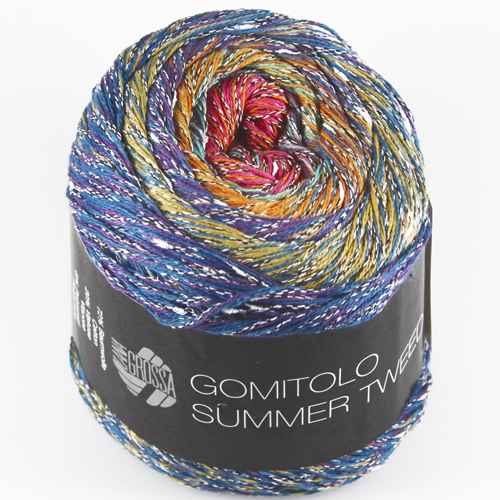 LANA GROSSA Gomitolo Summer Tweed Farbe 5 Blauviolett/Maisgelb/Türkis/Zyklam/Rotviolett