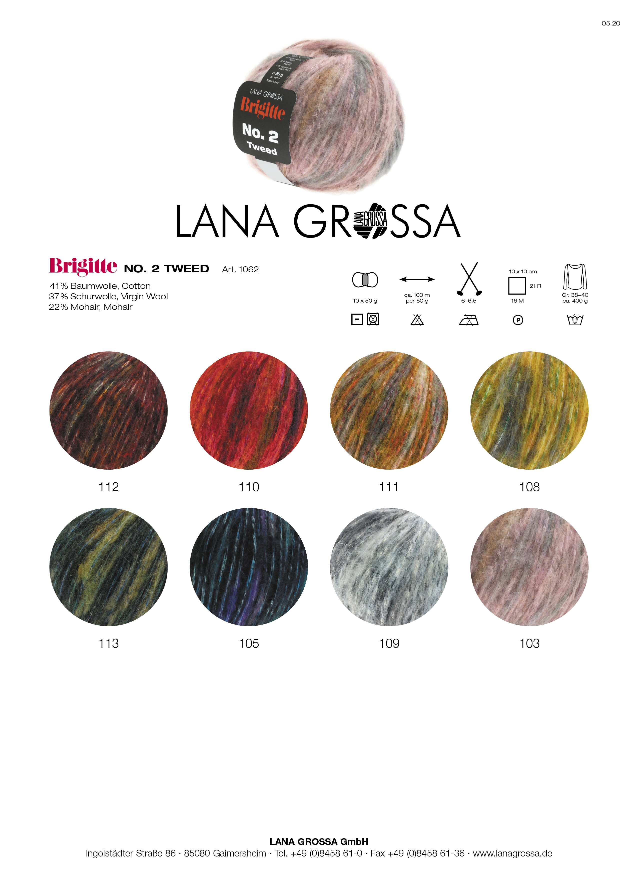 LANA GROSSA Brigitte No.2 Tweed REDUZIERT Farbe 110-Rot/Kupfer/Orange