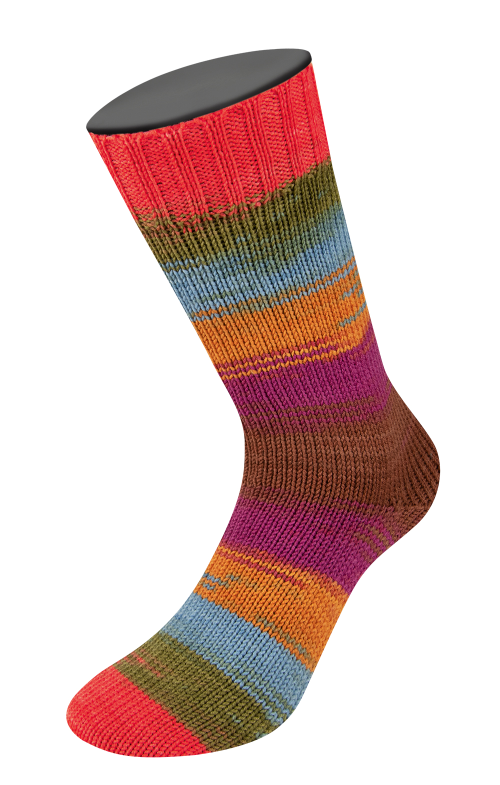 LANA GROSSA Cool Wool 4 Socks print  by Tanja Steinbach Farbe 7797 Hellrot/Olivgrün/Taubenblau/Ockergelb/Orchidee/Nougat